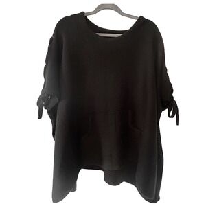 Madden NYC OSFM Black Knit Poncho Sweater Pullover Tie Sleeve Pocket Casual